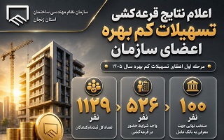 اعلام نتایج قرعه‌کشی تسهیلات کم‌بهره اعضای سازمان نظام مهندسی ساختمان استان زنجان