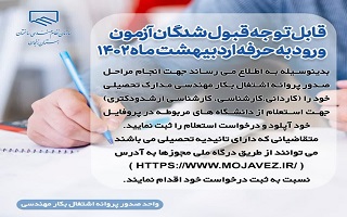 « قابل توجه پذیرفته شدگان آزمون ورود به حرفه اردبیهشت ماه 1402» « قابل توجه پذیرفته شدگان آزمون ورود به حرفه اردبیهشت ماه 1402»